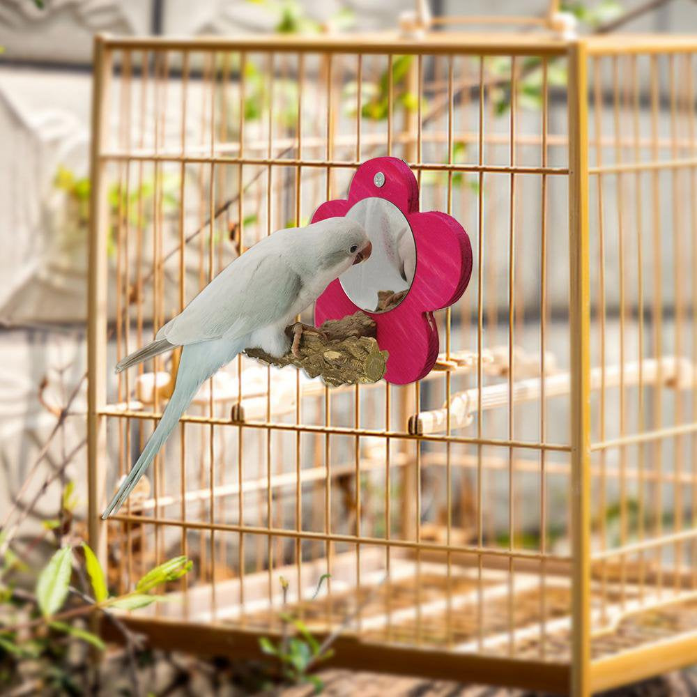 Gecorid Flower Bird Mirror with Perch Parrot Wood Perch Stand Birdcage Fun Stands for Small Parrot Canaries Parakeet Cockatiel Lovebird Exceptional Animals & Pet Supplies > Pet Supplies > Bird Supplies > Bird Cages & Stands Gecorid   