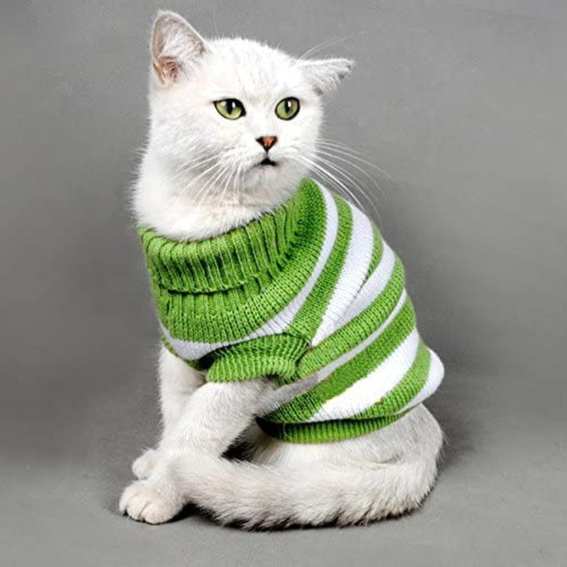 Striped Cat Sweaters Kitty Sweater for Cats Knitwear,Small Dogs Kitten Clothes Male and Female,High Stretch,Soft,Warm (Green, S) Animals & Pet Supplies > Pet Supplies > Dog Supplies > Dog Apparel Evursua Green Medium 