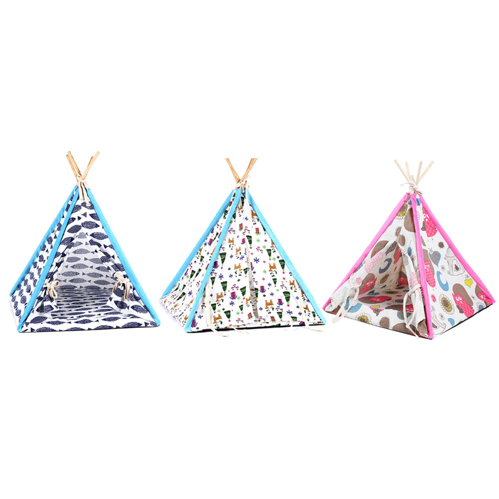 Washable Pet Tent Dog Bed Cat Shed House Portable Pet Teepee House with Mat