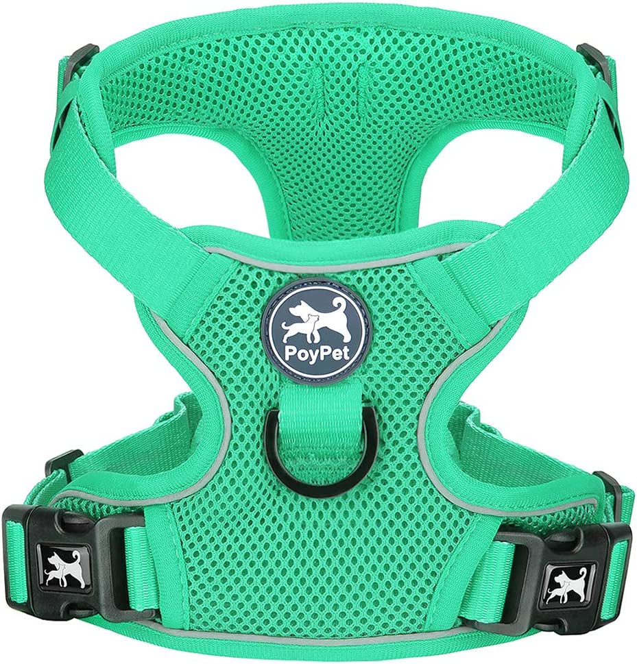 Poypet Reflective Soft Breathable Mesh Dog Harness Choke-Free Double Padded Vest with Adjustable Neck and Chest(Military Green,M) Animals & Pet Supplies > Pet Supplies > Dog Supplies > Dog Apparel PoyPet Mint Green Medium 