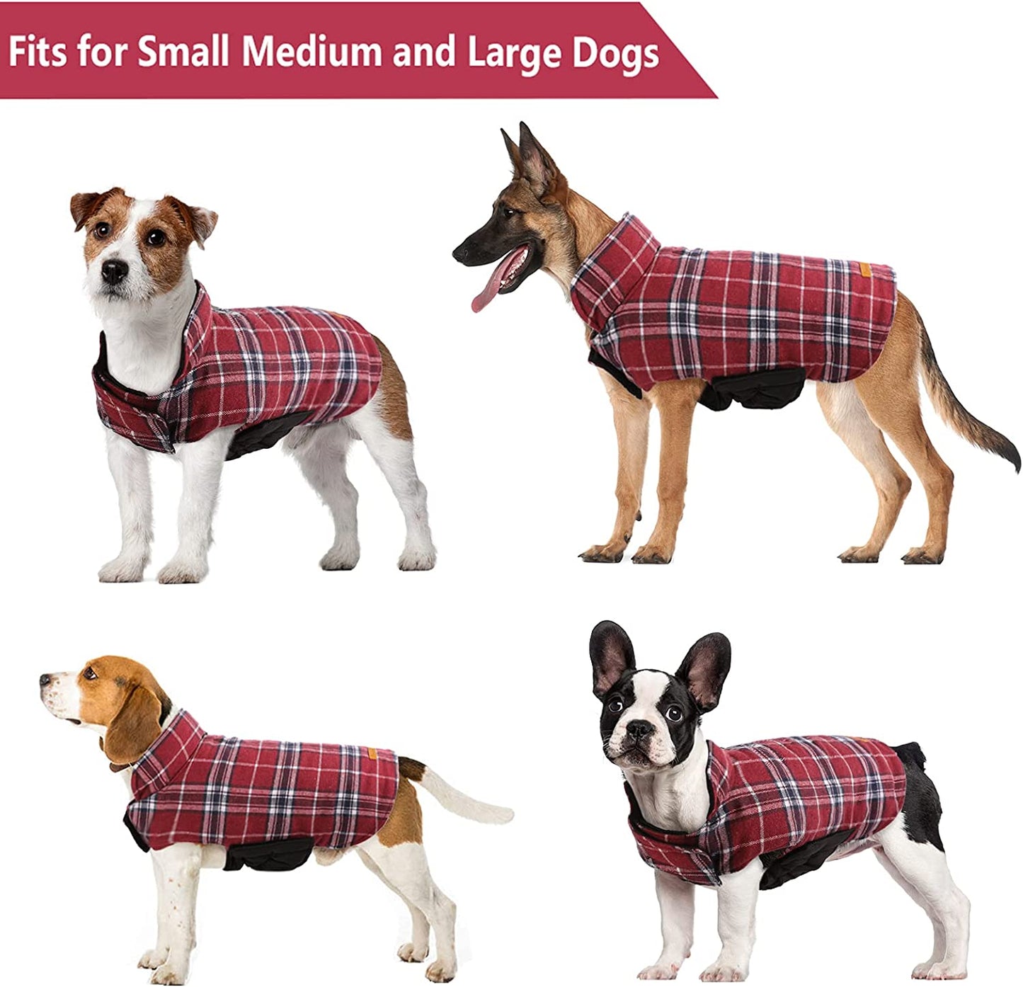 Kuoser Warm Dog Coat, Reversible Dog Jacket Waterproof Dog Winter Coat British Style Plaid Dog Clothes Pet Dog Cold Weather Coats Cozy Snow Jacket Vest for Small Medium Large Dogs Red M Animals & Pet Supplies > Pet Supplies > Dog Supplies > Dog Apparel Kuoser   