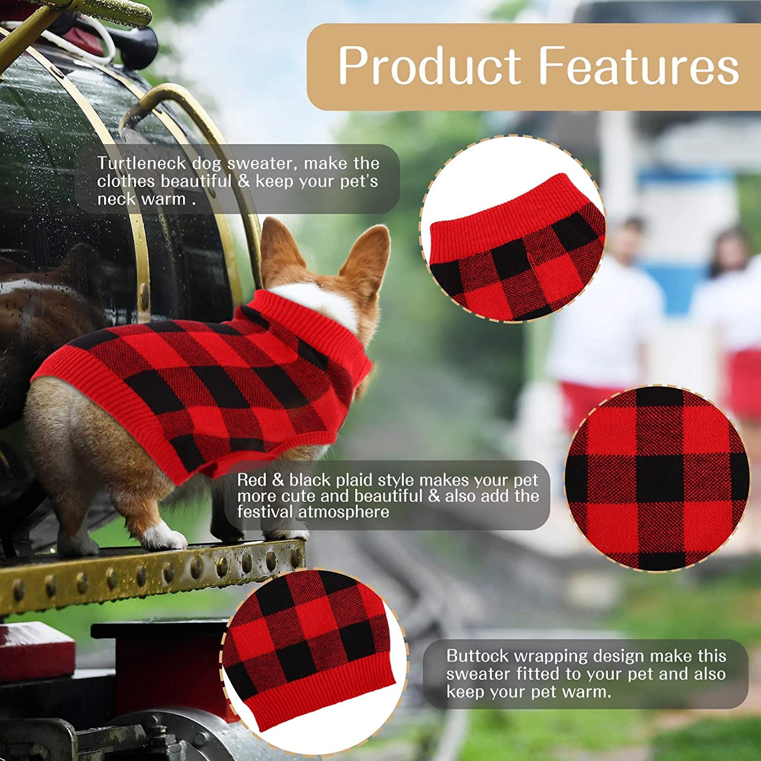 ASENKU Dog Sweater, Pet Plaid Sweater for Small Medium Large Dogs, Winter Warm Pet Christmas Sweater with Leash Hole, Red, XS Animals & Pet Supplies > Pet Supplies > Dog Supplies > Dog Apparel ASENKU   