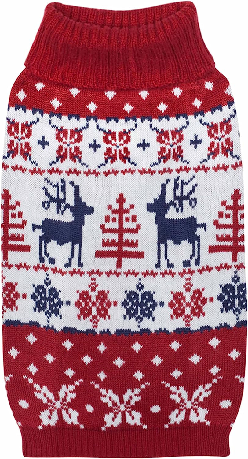 Blueberry Pet Ugly Christmas Reindeer Dog Sweater Turtleneck Holiday Family Matching Clothes for Dog, Tango Red & Navy Blue, Back Length 12", Warm Winter Outfit for Small Dogs Animals & Pet Supplies > Pet Supplies > Dog Supplies > Dog Apparel Blueberry Pet B Design: Dog - Tango Red 20 inch (Pack of 1) 