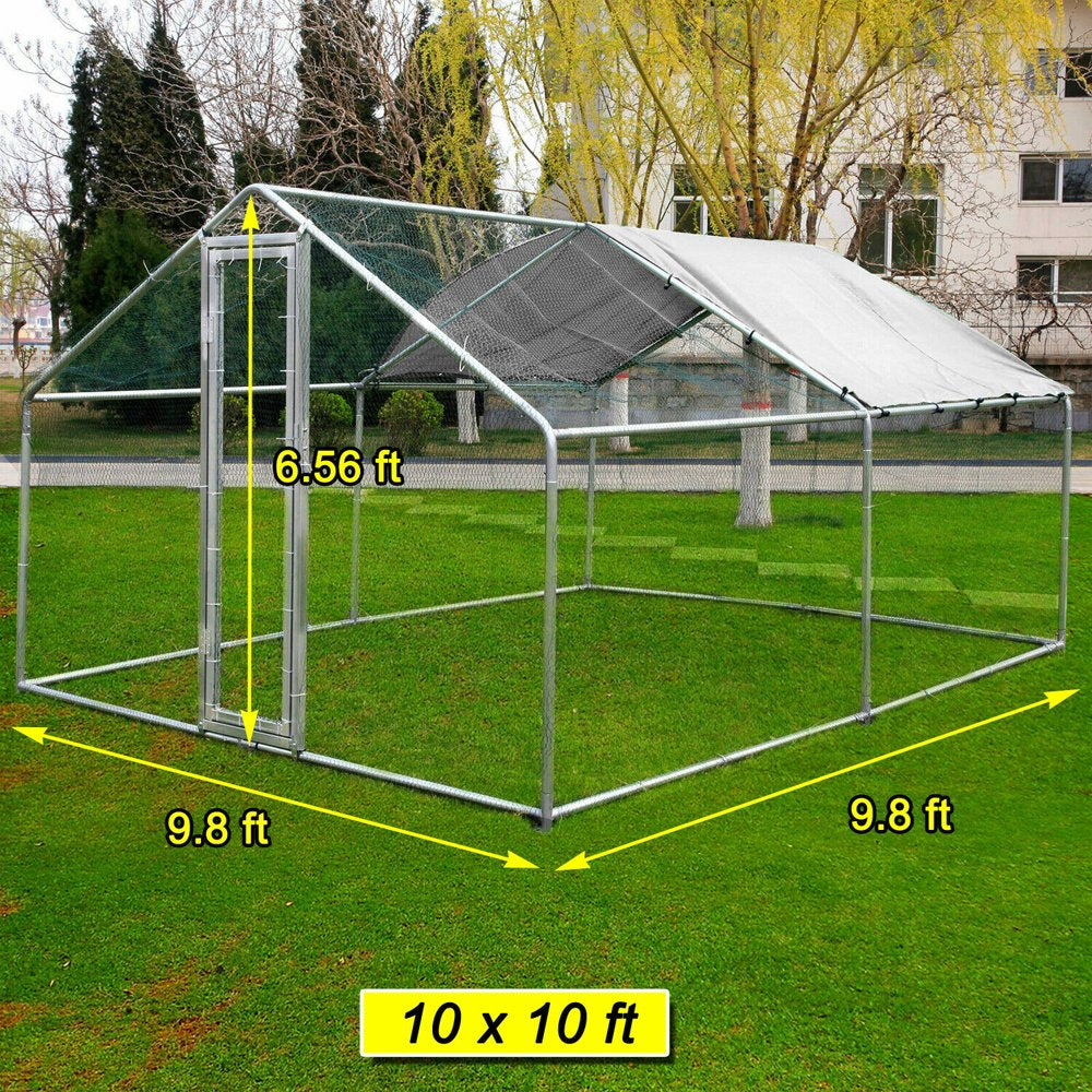 Walsport 10X10Ft Chicken Run Coop Walk in for Poultry Rabbit Hen Cage Pen Heavy Duty Metal Design with Door Animals & Pet Supplies > Pet Supplies > Dog Supplies > Dog Kennels & Runs Walsport   