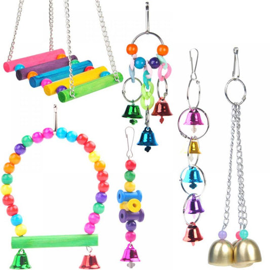 Bird Toys Parrot Swing Toys - Chewing Hanging Bell Pet Birds Cage Toys Suitable for Small Parakeets, Conures, Love Birds, Cockatiels, Macaws, Finches, Style A
