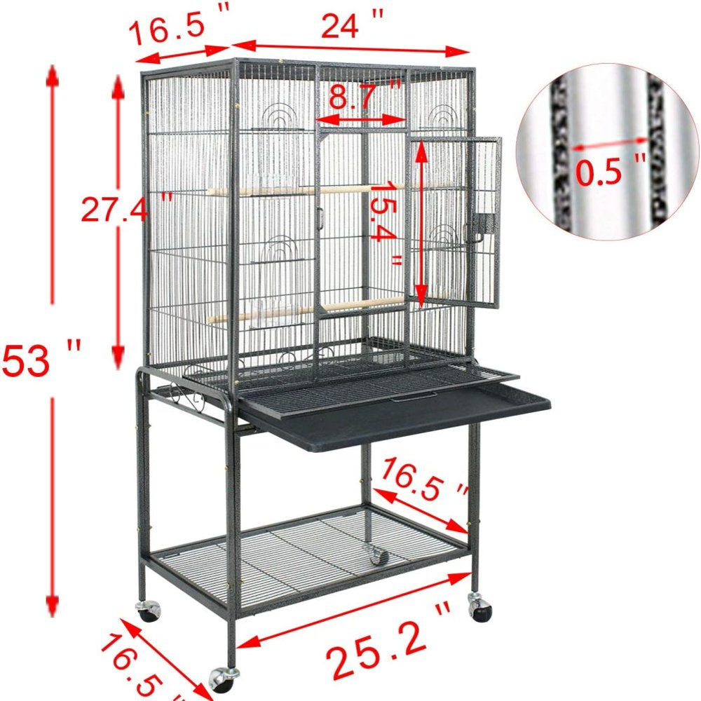 Balyfovin Bird Cage with Stand Wrought Iron Construction 53-Inch Pet Bird Cage Play Top Parrot Cockatiel Cockatoo Parakeet Finches Birdcage Animals & Pet Supplies > Pet Supplies > Bird Supplies > Bird Cages & Stands BalyFovin   