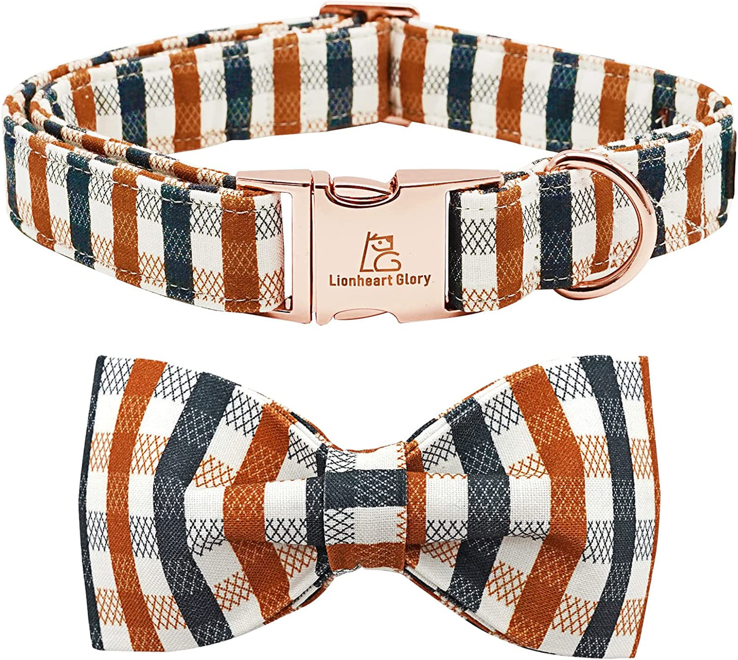 Lionheart Glory Halloween Dog Collars, Bowtie Dog Collar Heavy Duty Adjustable Fall Dog Collar for Large Dogs Collar Dog Bow Female or Male Dog Collar Animals & Pet Supplies > Pet Supplies > Dog Supplies > Dog Apparel Lionheart glory A:brown black grid Medium (Pack of 1） 