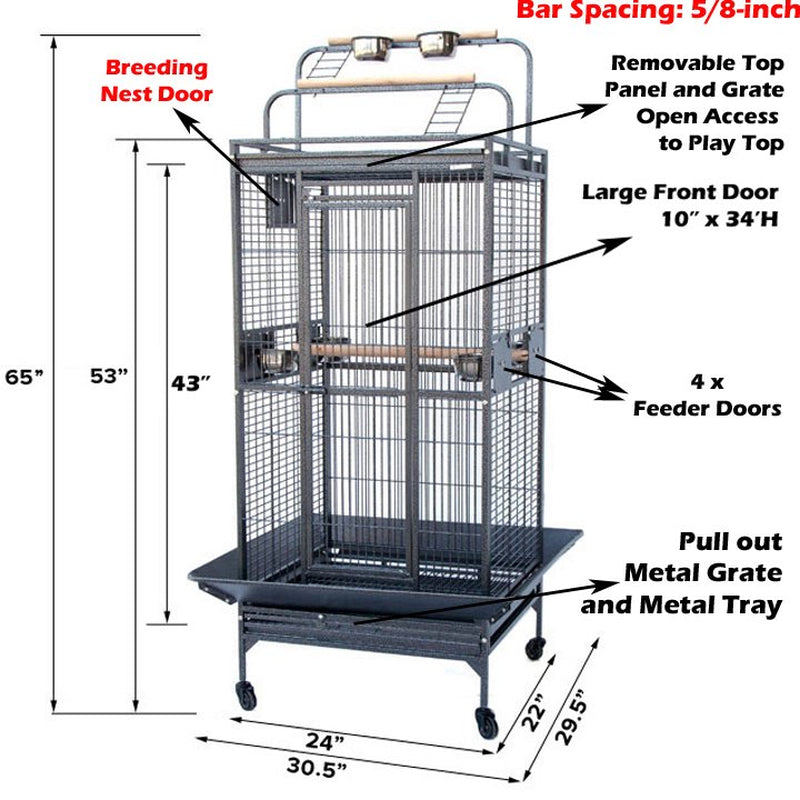 Large Elegant and Durable Wrought Iron Bird Parrot Rolling Cage Double Ladders Open Play Top Perch Stand with Seed Guard Animals & Pet Supplies > Pet Supplies > Bird Supplies > Bird Cages & Stands Mcage   