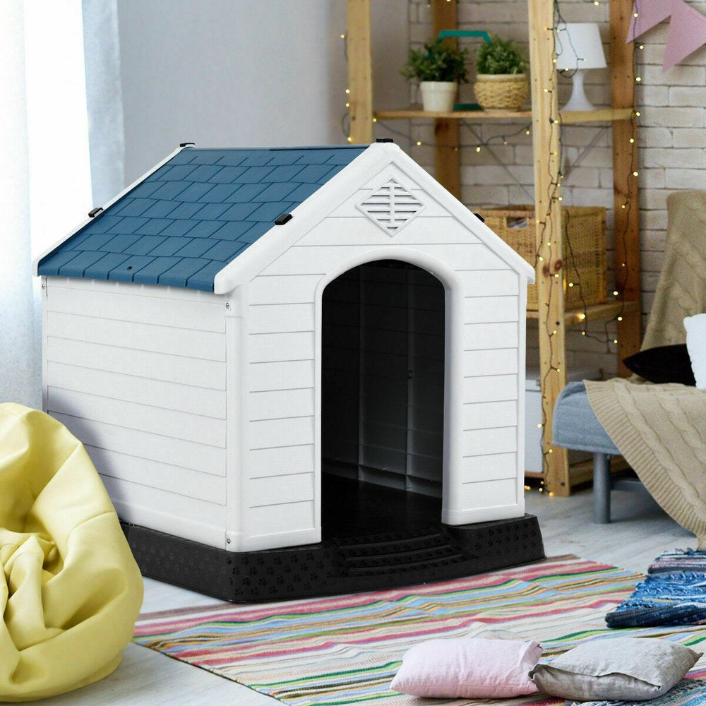 Gymax Plastic Dog House Medium-Sized Pet Puppy Shelter Waterproof Ventilate Blue Animals & Pet Supplies > Pet Supplies > Dog Supplies > Dog Houses Gymax   