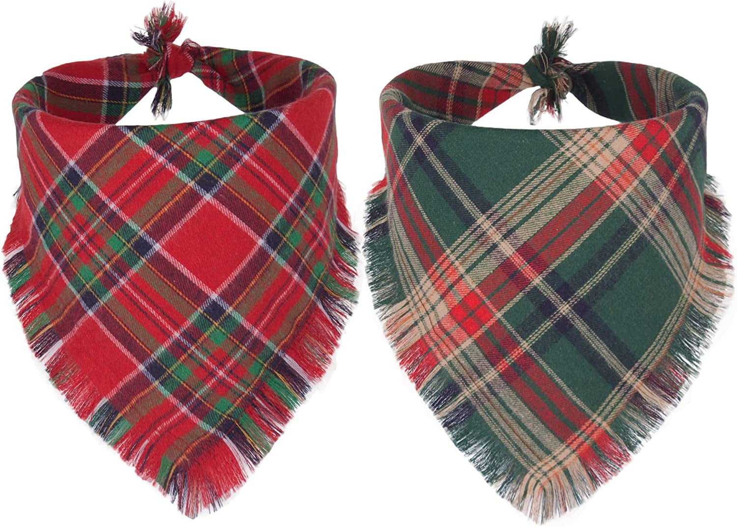 Adoggygo Christmas Dog Bandanas with Tassels Edges, Stylish Plaid Dog Christmas Scarf Bib, Multiple Sizes Offered, Plaid Bandanas for Medium Large Dogs (Large, Red & Green) Animals & Pet Supplies > Pet Supplies > Dog Supplies > Dog Apparel ADOGGYGO Red & Green Small 