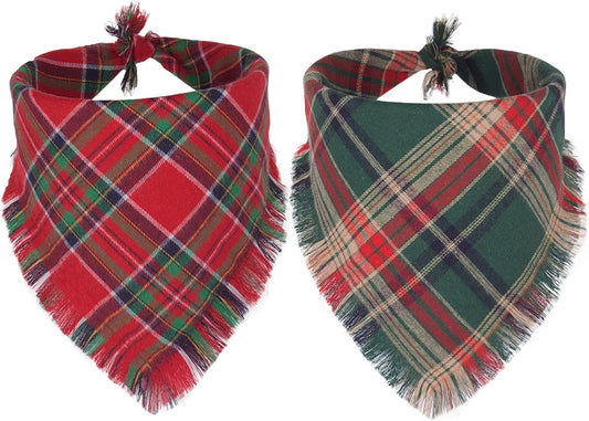 Adoggygo Christmas Dog Bandanas with Tassels Edges, Stylish Plaid Dog Christmas Scarf Bib, Multiple Sizes Offered, Plaid Bandanas for Medium Large Dogs (Large, Red & Green) Animals & Pet Supplies > Pet Supplies > Dog Supplies > Dog Apparel ADOGGYGO Red & Green Small 