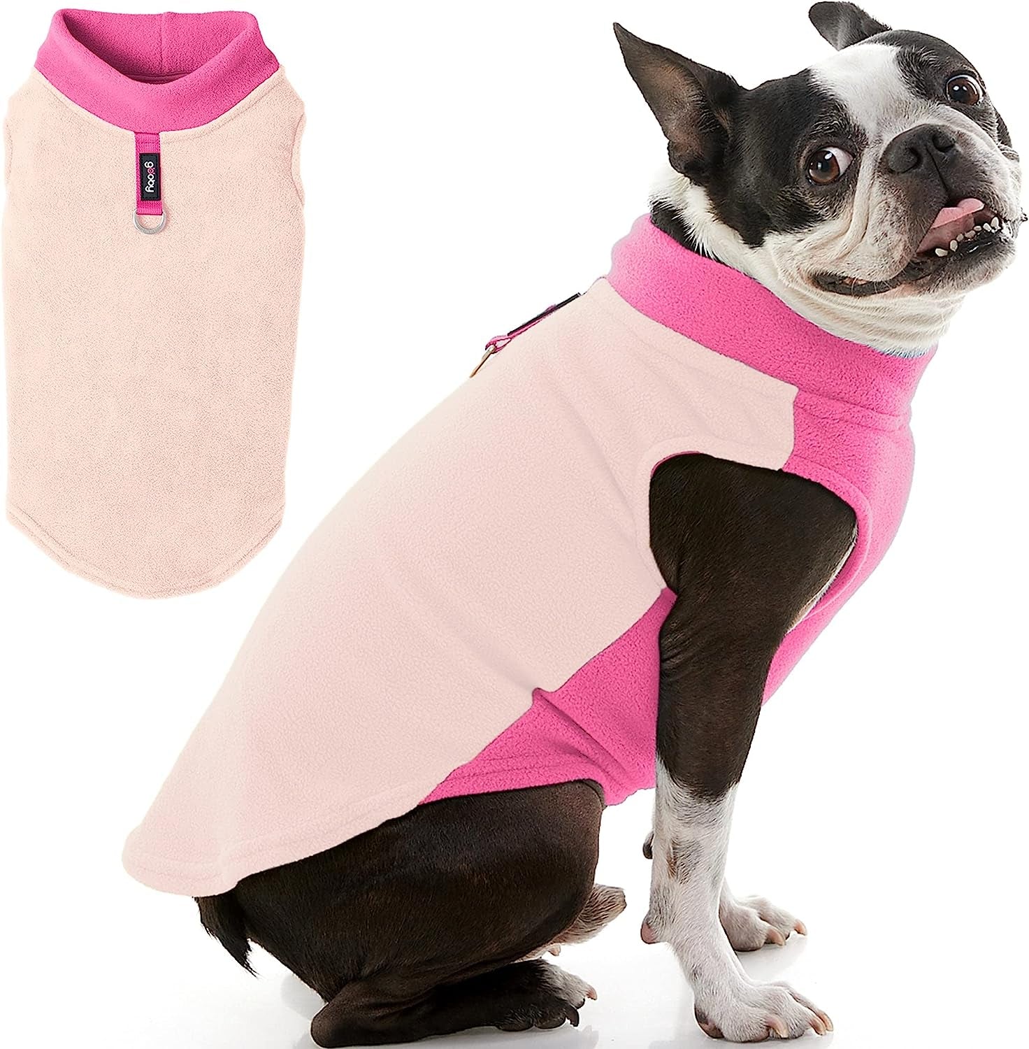 Gooby Half Stretch Fleece Vest Dog Sweater - Pink, Small - Warm Pullover Fleece Dog Jacket with D-Ring Leash - Winter Small Dog Sweater Coat - Cold Weather Dog Clothes for Small Dogs Boy or Girl Animals & Pet Supplies > Pet Supplies > Dog Supplies > Dog Apparel Inafiction USA, Inc. dba Gooby Pet Fashion Half Stretch Peach X-Large chest (~22") 