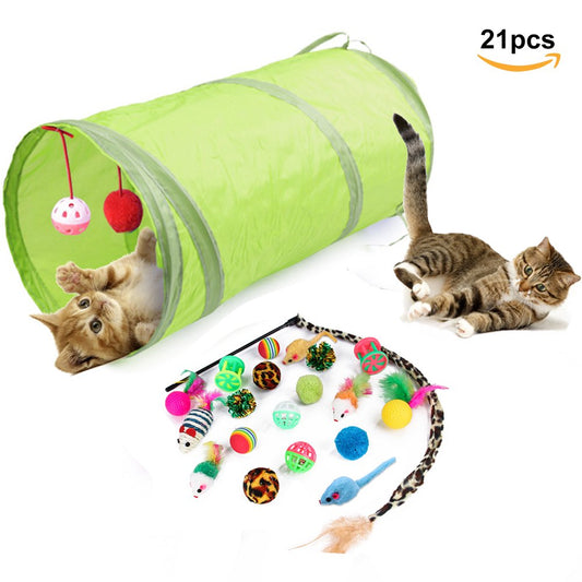 Semfri 21 Pcs Cat Toys Kitten Toys Assortments Tunnel Interactive Cat Teaser Fluffy Mouse Crinkle Balls for Cat Animals & Pet Supplies > Pet Supplies > Cat Supplies > Cat Toys semfri   