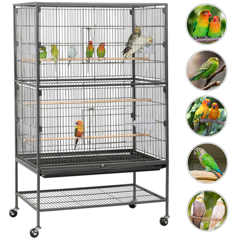 Smilemart Metal 52" Large Rolling Bird Cage with 3 Perches, 4 Feeders, and Extra Storage Shelf, Black Animals & Pet Supplies > Pet Supplies > Bird Supplies > Bird Cages & Stands SmileMart   