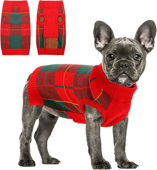 MIGOHI Dog Sweater, Dog Christmas Sweater Warm Winter Plaid Knitwear with Leash Hole, Turtleneck Dog Vest British Style for XS Small Medium Large Dogs, Green and Red Animals & Pet Supplies > Pet Supplies > Dog Supplies > Dog Apparel MIGOHI Large  