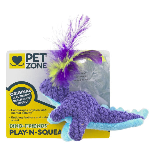 Pet Zone Dino-Friends Play-N-Squeak Interactive Cat Toy for Indoor Cats (Interactive Cat Toy, Catnip Toy, Catnip Toys for Cats, Real Mouse Electronic Sound, Catnip, Cat Toys)