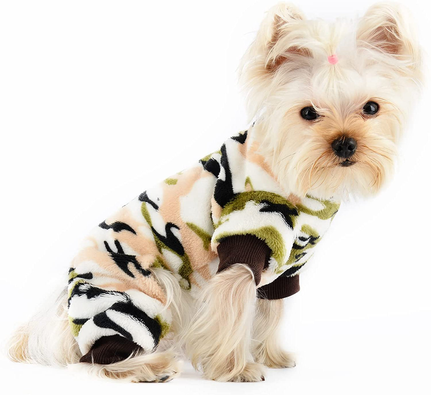 Chihuahua Pajamas for Dogs Small Puppy Pjs Fleece Winter Warm Dog Jumpsuit Cute Pet Clothes Tiny Dog Sweater Clothing Yorkie Teacup Outfits (X-Small) Animals & Pet Supplies > Pet Supplies > Dog Supplies > Dog Apparel Sebaoyu Camouflage green Small/(2.2-4.4 lb) 