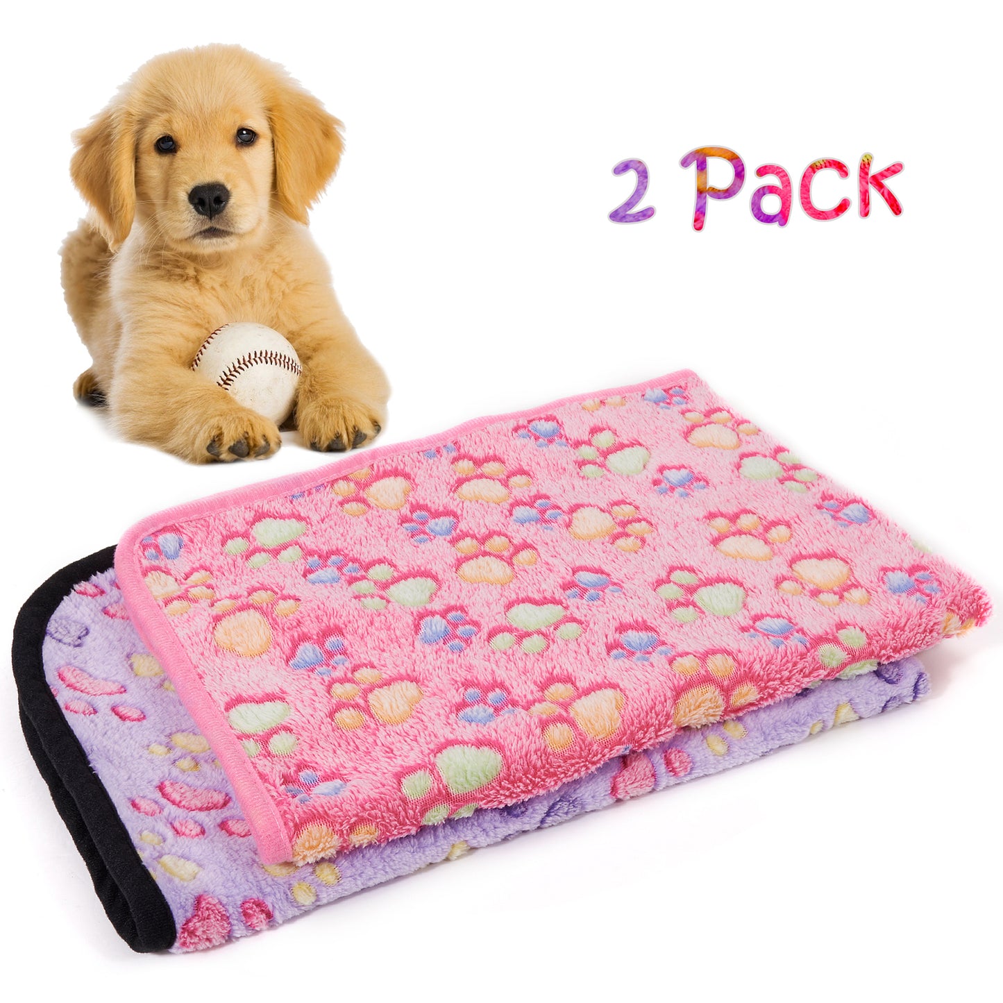 LUXMO 2 Pack Cat Dog Puppy Blanket Soft Pet Bed Cushion Warm Sleep Mat Animals & Pet Supplies > Pet Supplies > Cat Supplies > Cat Beds Luxmo Pink+Lavender  