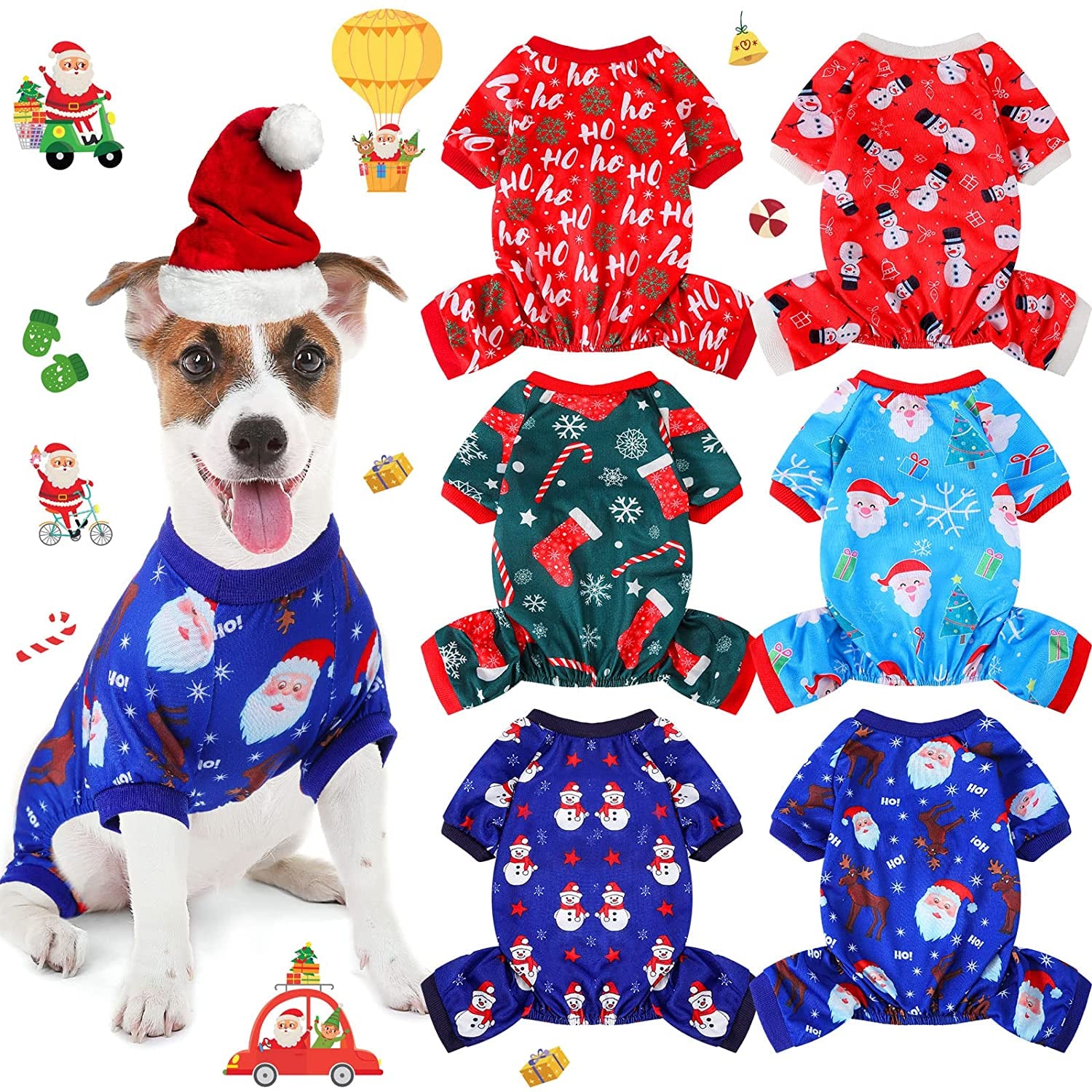 Xuniea 6 Pieces Christmas Dog Pajamas Christmas Jumpsuit Santa Snowman Christmas Tree Pet Pajamas Holiday Clothes Dog Puppy Christmas Style for Pet Puppy Dog Cat Christmas Decoration (Large) Animals & Pet Supplies > Pet Supplies > Dog Supplies > Dog Apparel Xuniea Large  