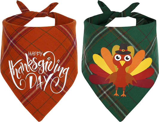 Chngeary Dog Bandana for Dogs(2 Pack),Classic Orange Plaid Style with Turkey Pattern and Thanksgiving Dog Bandana for Small Medium Large Dogs Accessories Triangle Dog Thanksgiving Scarf Animals & Pet Supplies > Pet Supplies > Dog Supplies > Dog Apparel Changeary   