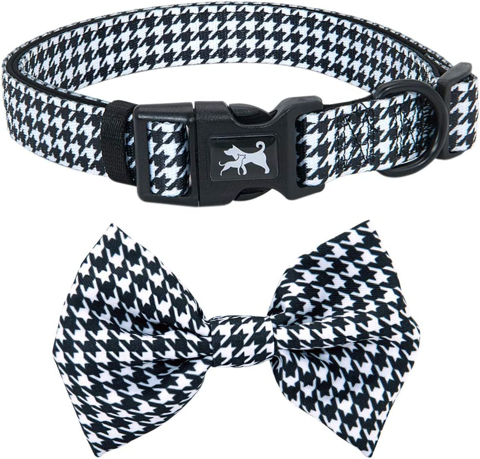 Poypet Plaid Dog Collar Bow Tie Set - Cute Adjustable Soft for Small Puppy (Checkered Beige,S) Animals & Pet Supplies > Pet Supplies > Dog Supplies > Dog Apparel PoyPet Houndstooth Medium (Pack of 1) 