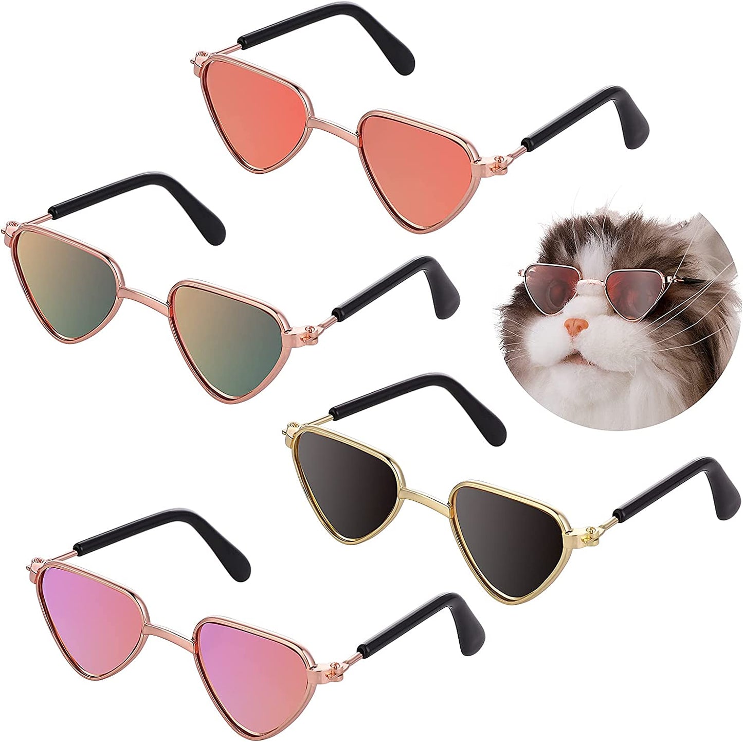 Molain Pet Sunglasses- Cat UV Protection Classic Retro Small Dog Sun Glasses Dolls round Sunglasses Party Cosplay Costume Photo Props Cute Funny Sunglasses (4Pcs) Animals & Pet Supplies > Pet Supplies > Dog Supplies > Dog Apparel Molain 4Pcs-Heart Sunglasses  