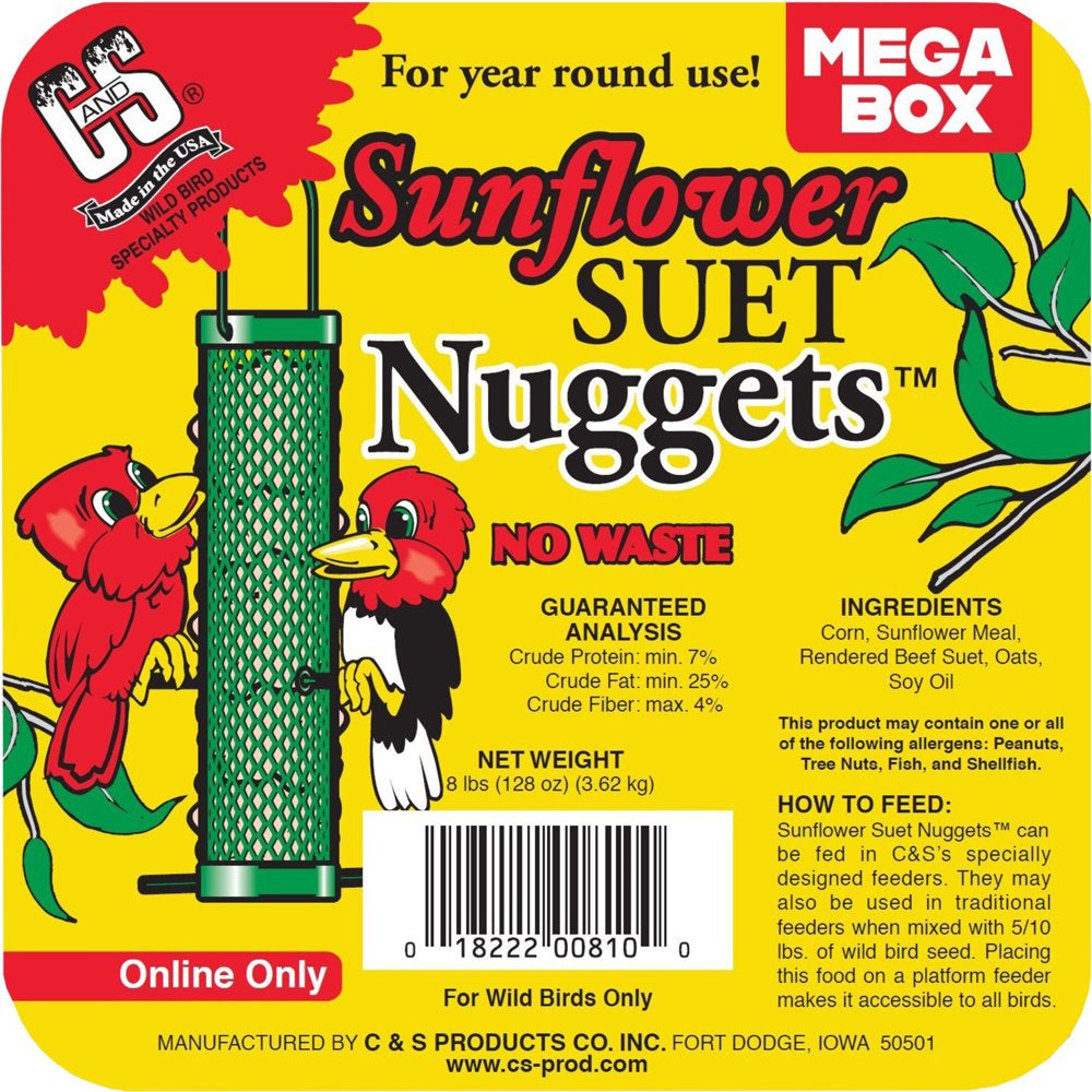 C&S Sunflower No-Melt Dough Suet Nuggets, 8 Lb, Wild Bird Food Animals & Pet Supplies > Pet Supplies > Bird Supplies > Bird Food Central Garden and Pet   