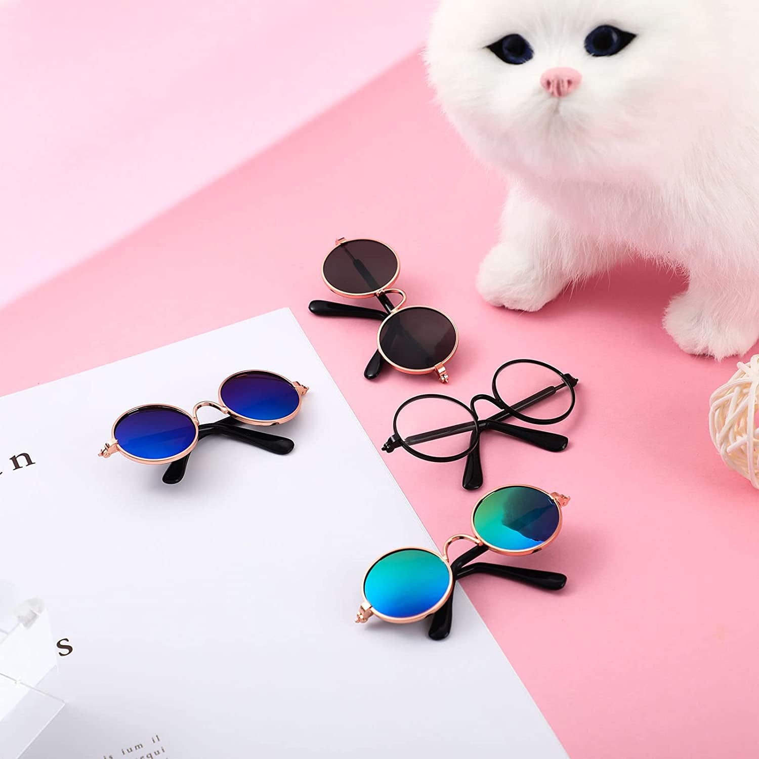 8 Pcs Pet Dog Cat Costume Dog Neck Tie and Dog Sunglasses for Small Dog Cat round Metal Cat Classic Retro Sunglasses Cat Tie Pet Costume Tuxedo Necktie Collar Puppy Grooming Accessories Cosplay Party Animals & Pet Supplies > Pet Supplies > Dog Supplies > Dog Apparel Weewooday   