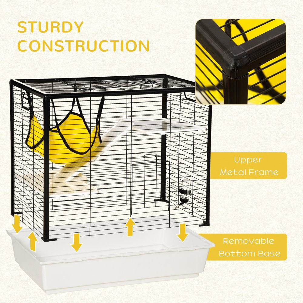 Pawhut Small Animal Cage Habitat Indoor Pet Play House for Guinea Pigs Ferrets Chinchillas, with Accessories Hammock Water Bottle Balcony Ramp Food Dish, 31.5"X19"X30.75", Yellow Animals & Pet Supplies > Pet Supplies > Small Animal Supplies > Small Animal Habitats & Cages Aosom LLC   