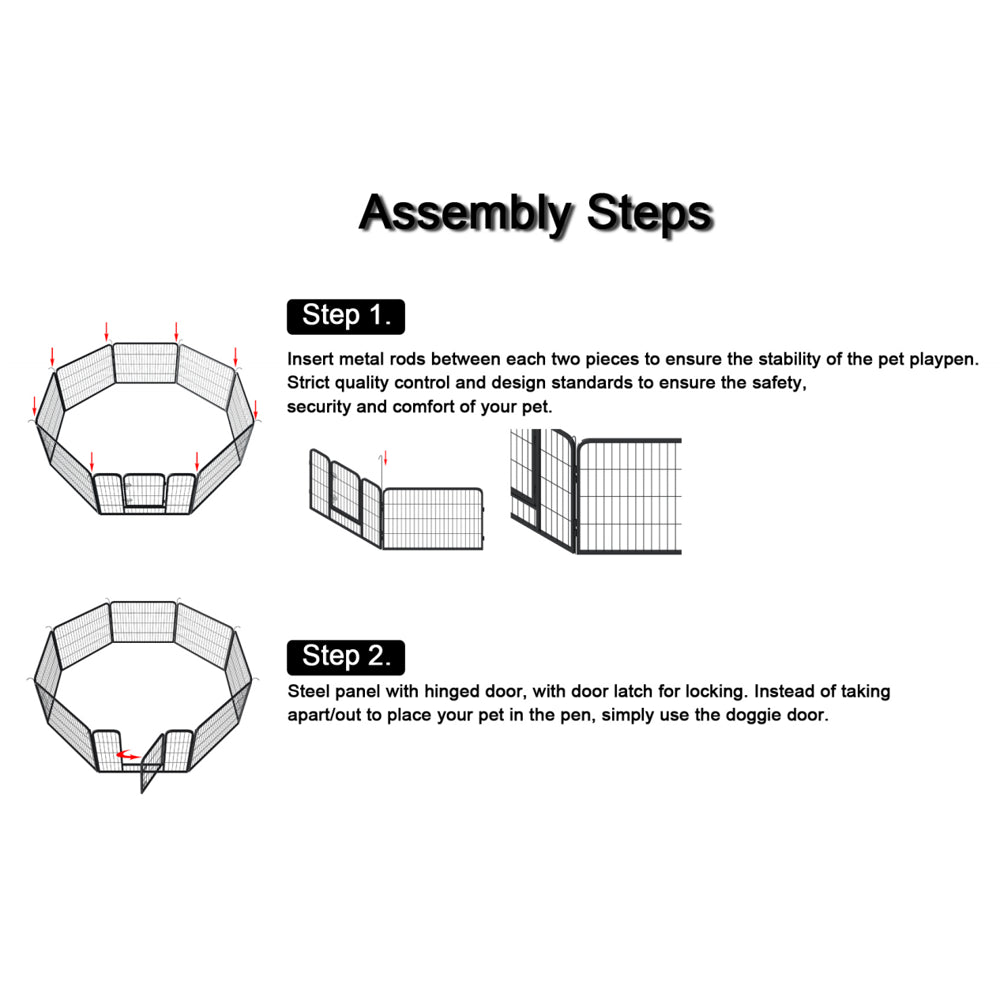Dog Playpen, 40"H Indoor & Outdoor Metal Pet Puppy Dogs Exercise Run Crate Fence Play Pen, 8 Panels, Black Animals & Pet Supplies > Pet Supplies > Dog Supplies > Dog Kennels & Runs MOJTBE   