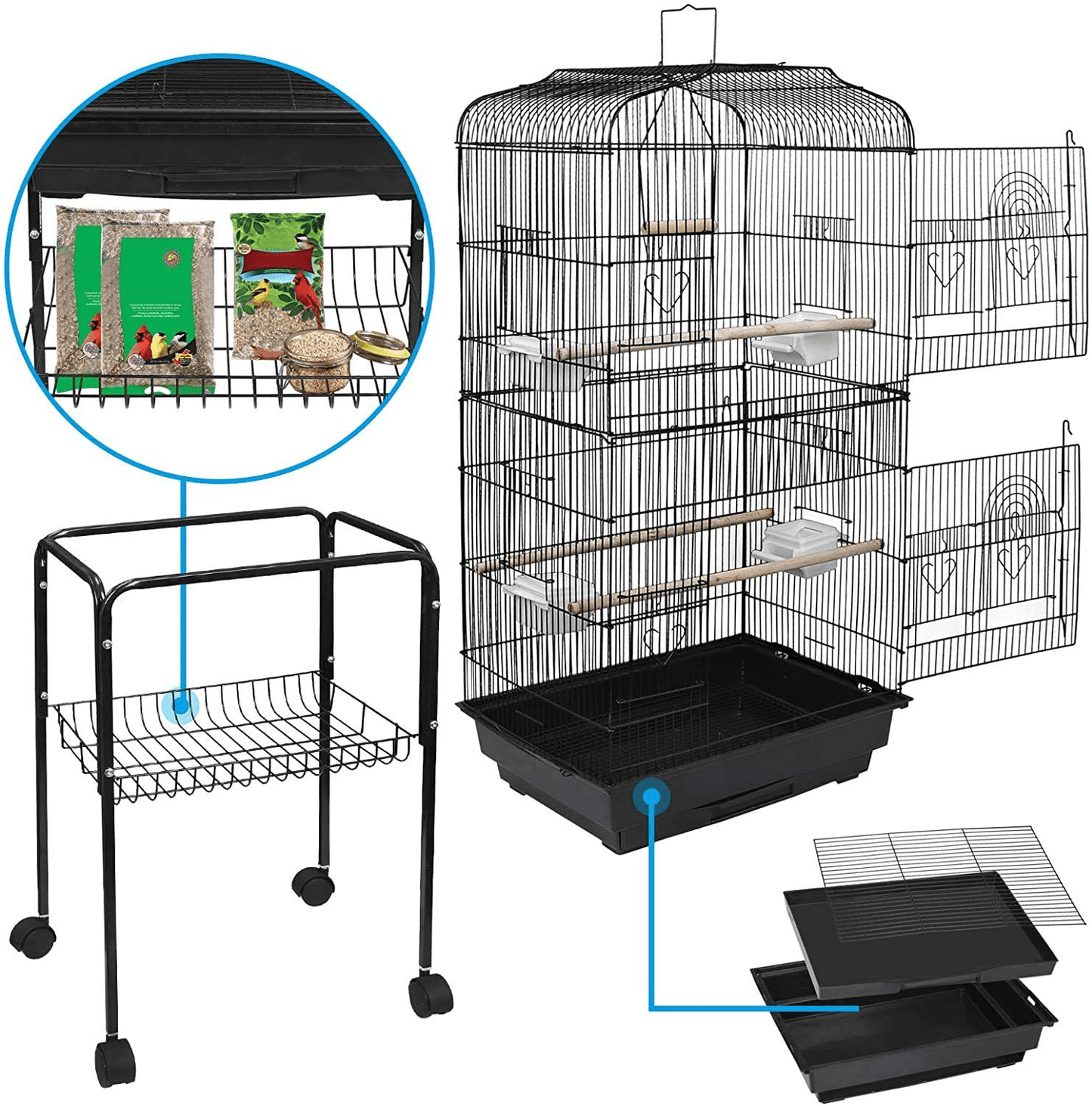 59.3'' Bird Cage Detachable Rolling Stand Medium Pet Birdcage for Cockatiel Sun Conure Parakeet Finch Budgie Lovebird Canary Pet Bird Cage Animals & Pet Supplies > Pet Supplies > Bird Supplies > Bird Cages & Stands Nova Microdermabrasion   