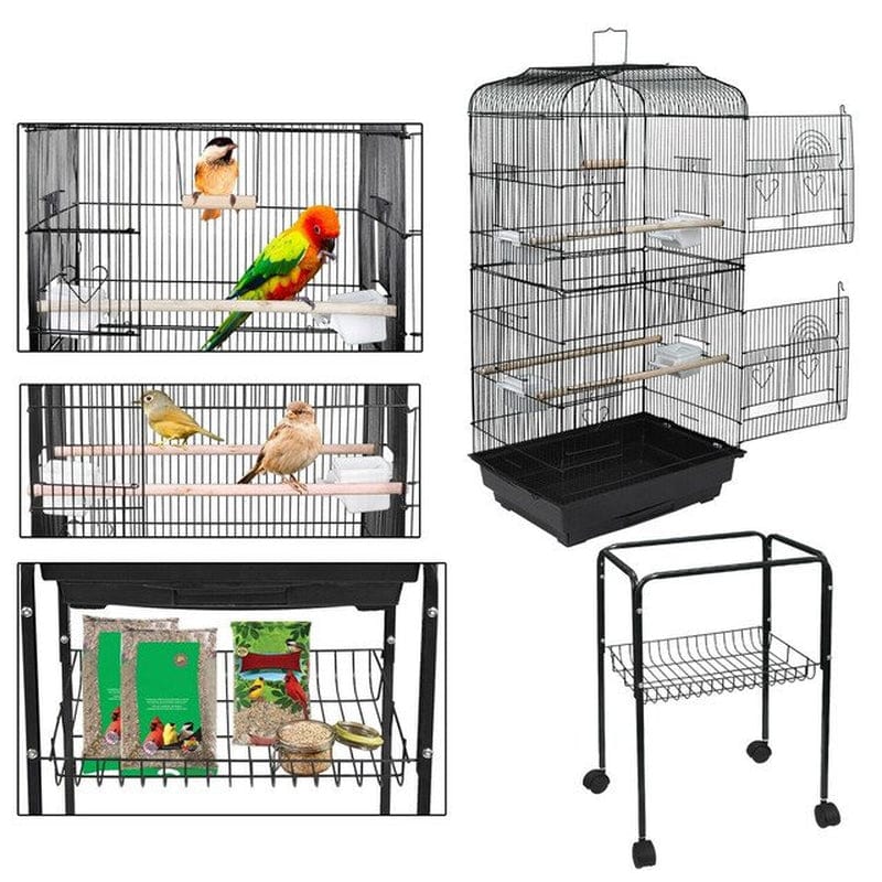 59'' Rolling Parakeet Finch Budgie Conure Lovebird House Bird Cage with Stand Animals & Pet Supplies > Pet Supplies > Bird Supplies > Bird Cages & Stands Just QT   