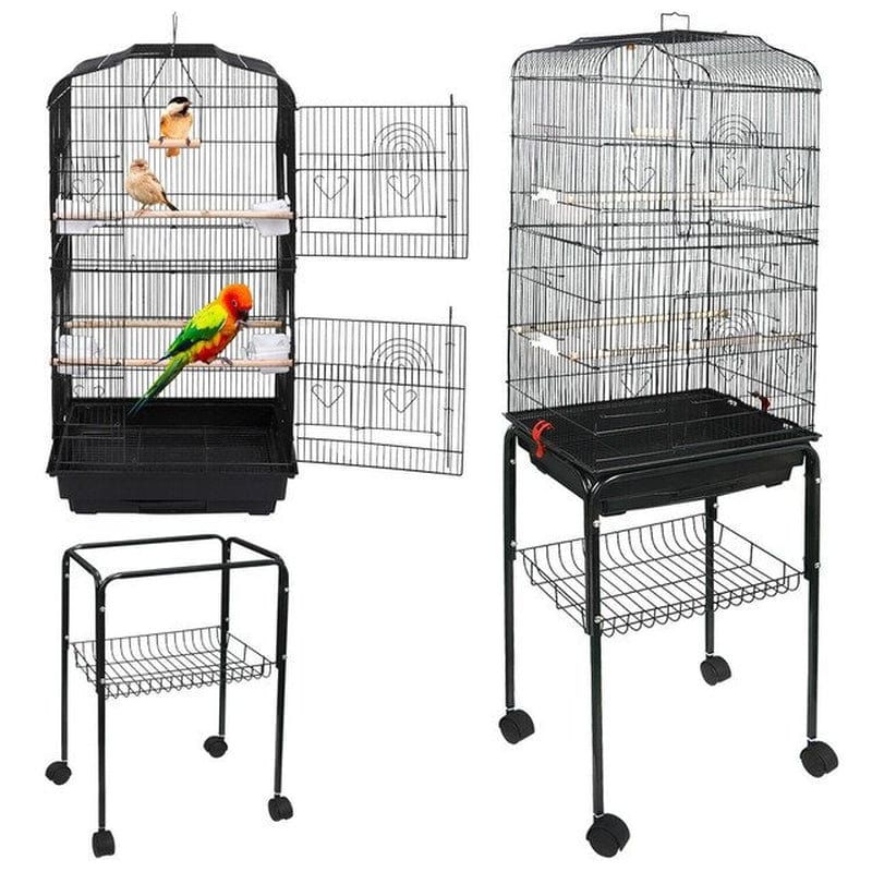 59'' Rolling Parakeet Finch Budgie Conure Lovebird House Bird Cage with Stand Animals & Pet Supplies > Pet Supplies > Bird Supplies > Bird Cages & Stands Just QT   