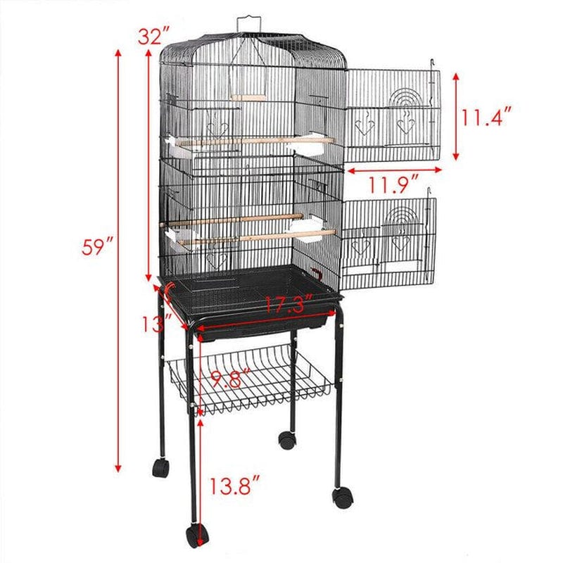 59'' Rolling Parakeet Finch Budgie Conure Lovebird House Bird Cage with Stand Animals & Pet Supplies > Pet Supplies > Bird Supplies > Bird Cages & Stands Just QT   