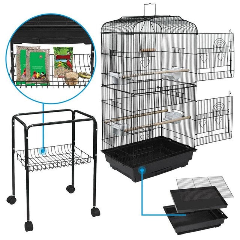 59'' Rolling Parakeet Finch Budgie Conure Lovebird House Bird Cage with Stand Animals & Pet Supplies > Pet Supplies > Bird Supplies > Bird Cages & Stands Just QT   