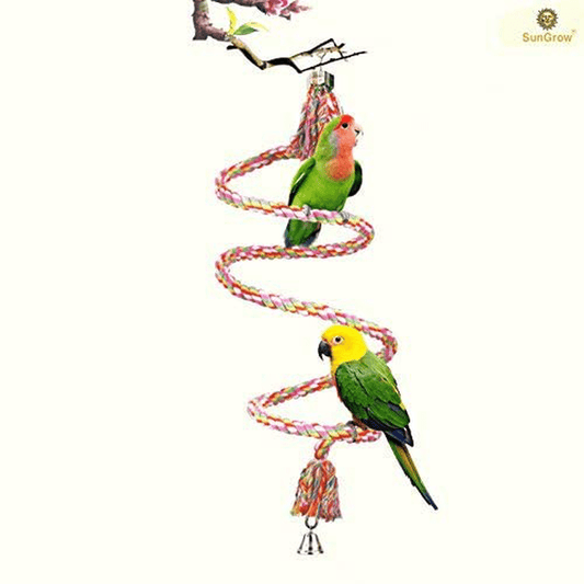 59” Rope Perch for Parrots, Bungee Bird Toy, Improves Balance, Coordination and Agility, Brightly Colored Handmade Chew Toy, Ideal for Relaxing, Cage Swing and Climbing Stand Bar with Bell