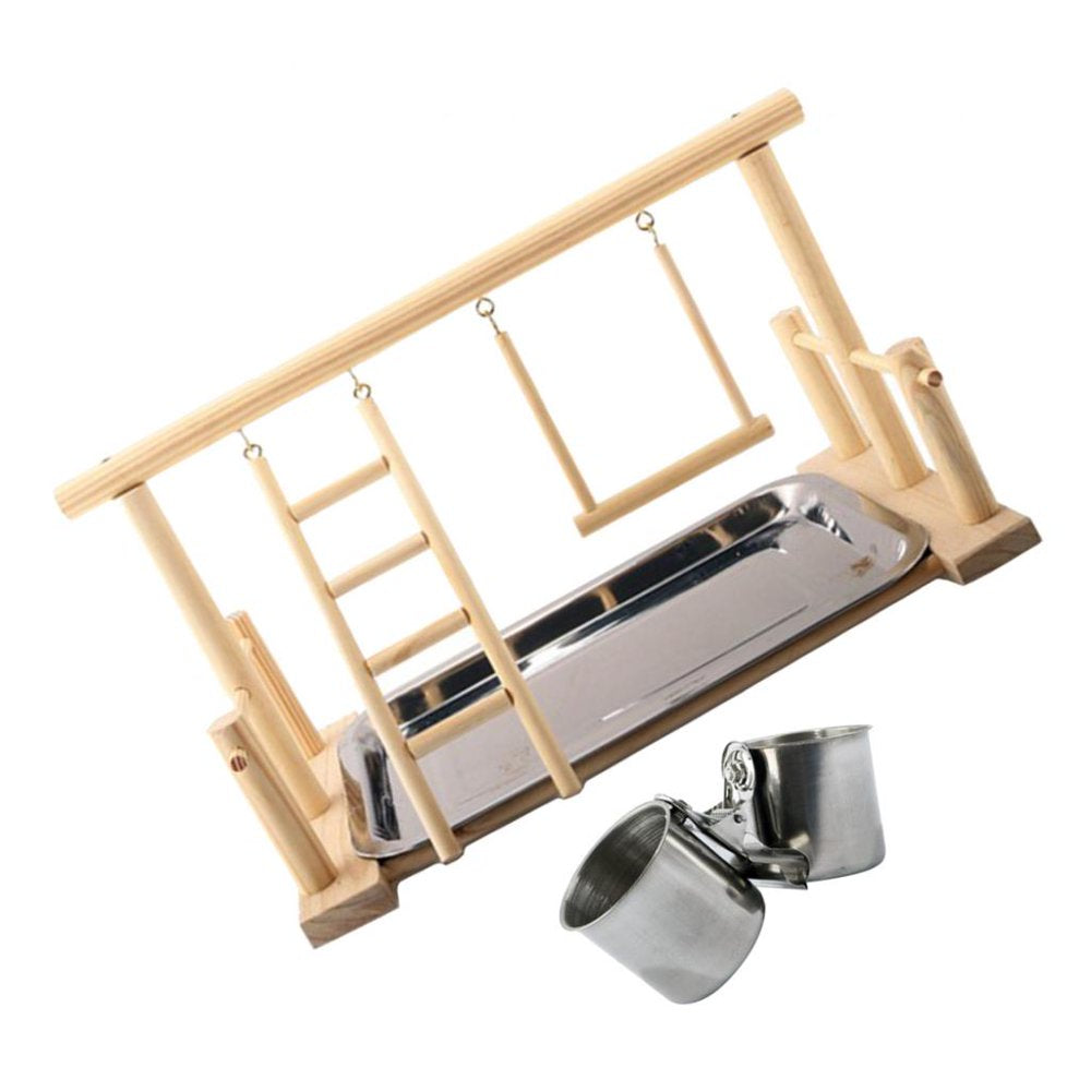 Bird Playground Wood Perch Parrots Playstand Gym Feed Cups & Tray Natural 5Cm Cups Animals & Pet Supplies > Pet Supplies > Bird Supplies > Bird Gyms & Playstands Menolana   