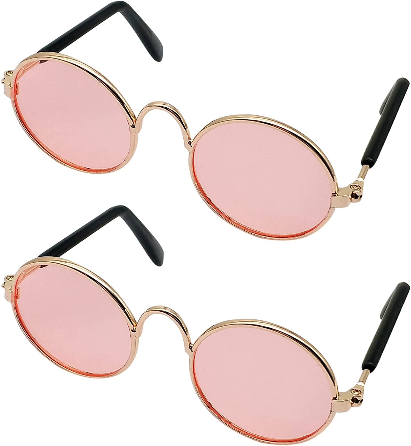 YAODHAOD Pet Sunglasses Classic Retro Circular Metal Prince Sunglasses Funny Cute Puppy Cat Teacher Bachelor Cosplay Glasses Pet Photos Props for Small Dog Cat（2 Pack） (Black) Animals & Pet Supplies > Pet Supplies > Dog Supplies > Dog Apparel YAODHAOD Pink  