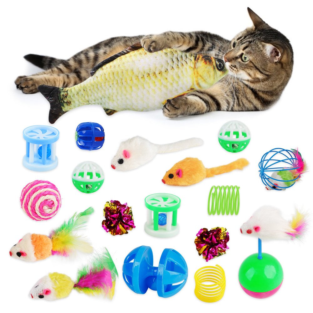 Legendog 20PCS Cat Toys Set Kitten Interactive Toy Assortments Rainbow Tunnel Cats Feather Teaser Wand Spring Toy Mouse Toys Cat Bell Ball for Indoor Kitty Cats Animals & Pet Supplies > Pet Supplies > Cat Supplies > Cat Toys Legendog   