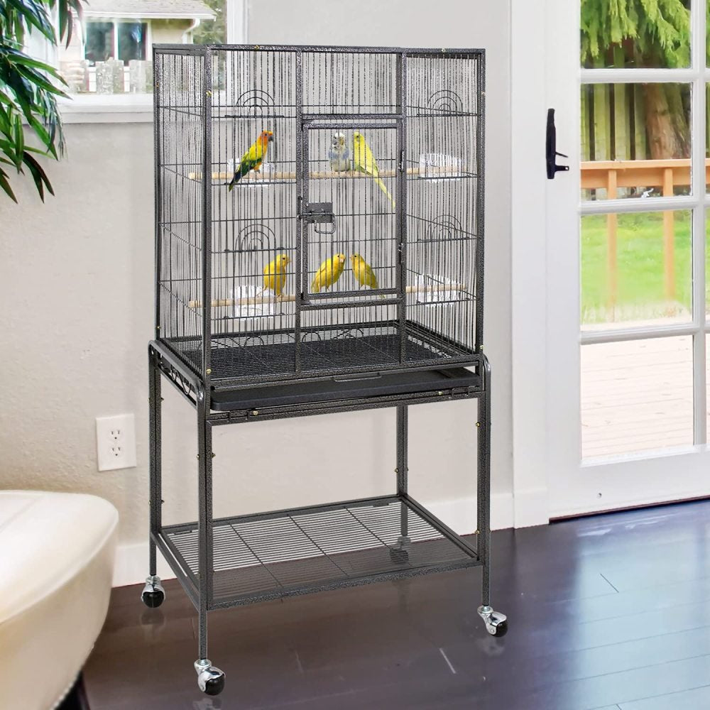 Balyfovin Bird Cage with Stand Wrought Iron Construction 53-Inch Pet Bird Cage Play Top Parrot Cockatiel Cockatoo Parakeet Finches Birdcage Animals & Pet Supplies > Pet Supplies > Bird Supplies > Bird Cages & Stands BalyFovin   