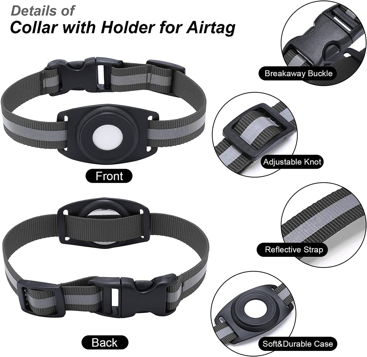 Simplethings for Airtag Cat Collar, Reflective Collar Designed for Airtag Small Pets Cat Puppy Dog Collar (Black)