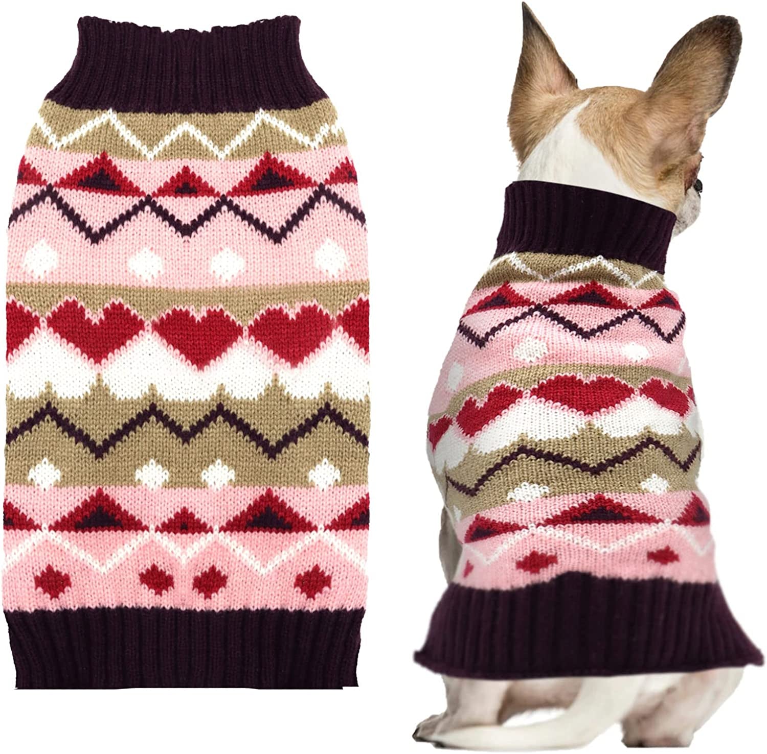 AXIIJGL Pet Dog Sweater Dog Clothes Soft Knitted Warm Pup Cat Dogs Jumper Winter Puppy Sweater for Dogs(Pink Heart,S) Animals & Pet Supplies > Pet Supplies > Dog Supplies > Dog Apparel AXIIJGL Pink Heart X-Small 