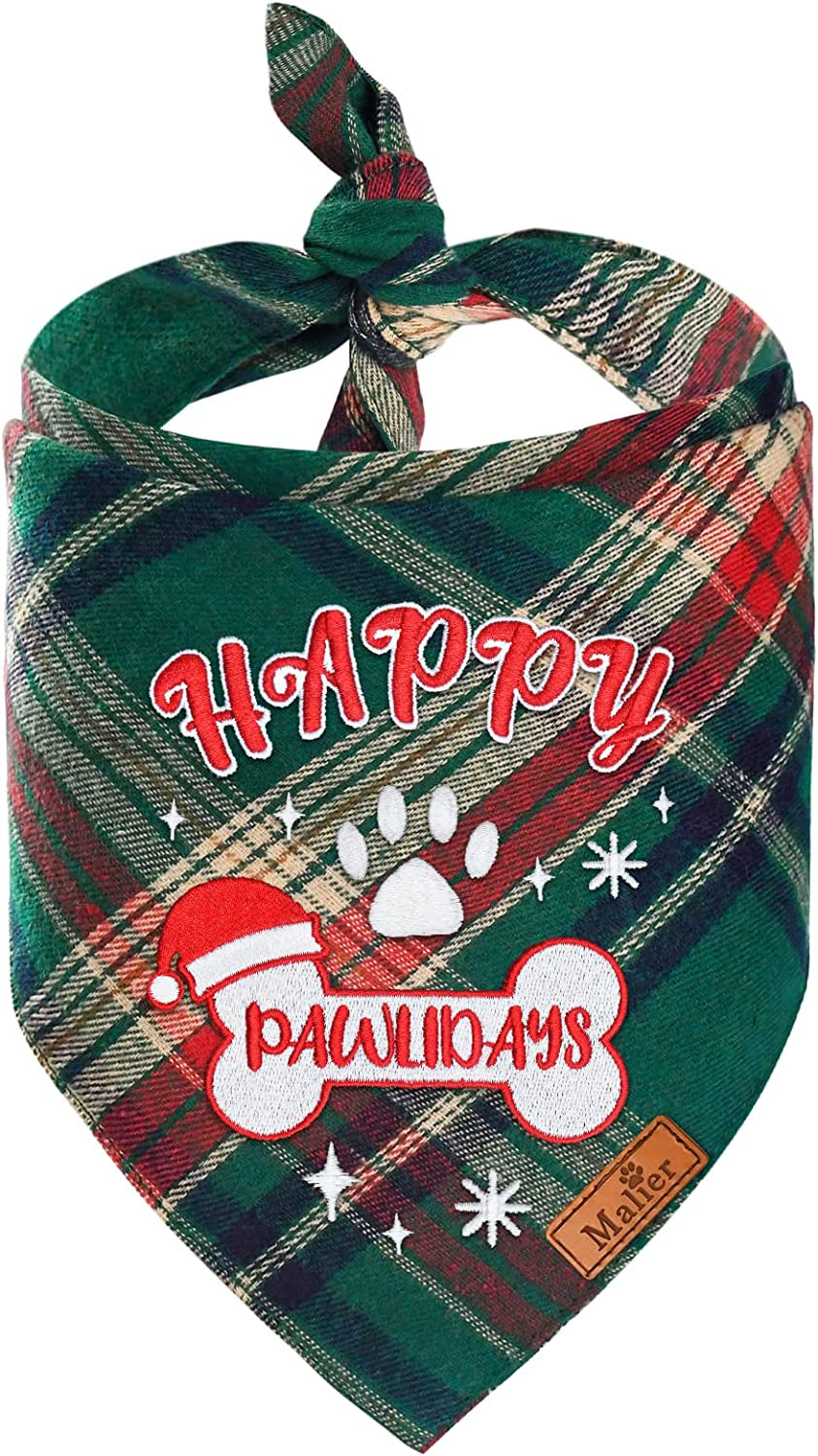 Malier Dog Christmas Bandana Reversible Embroidered Dog Bandana Classic Buffalo Plaid Pet Dog Scarf Multiple Sizes Dog Pet Triangle Bibs Kerchief for Small Medium Large and Extra Large Dogs Cats Pets Animals & Pet Supplies > Pet Supplies > Dog Supplies > Dog Apparel Malier Happy Pawlidays Small 