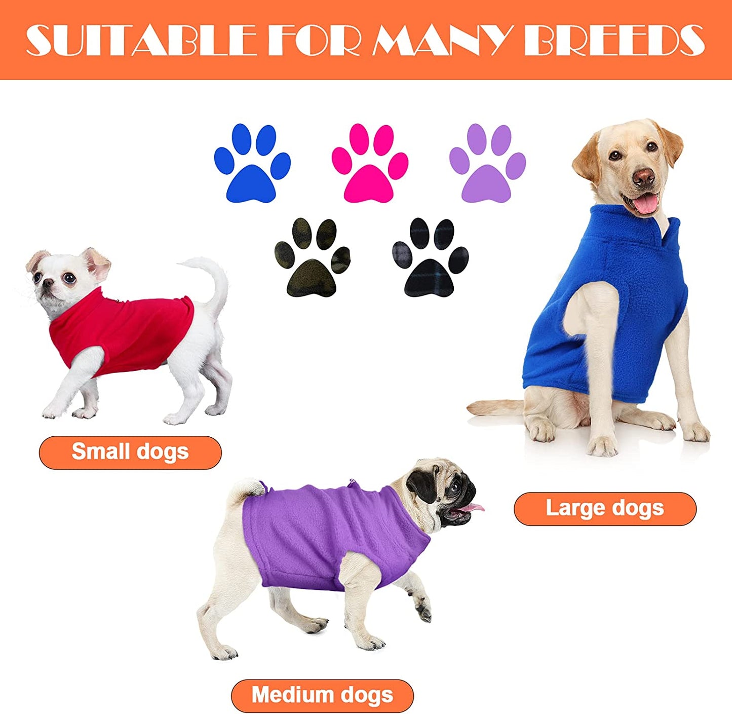 Hamify 5 Pieces Pet Winter Clothes Fleece Vest Dog Sweater with Leash Ring Warm Pullover Dog Jacket for Winter - Dog Sweater Coat Cold Weather Pet Clothes Indoor Outdoor Use (Medium)