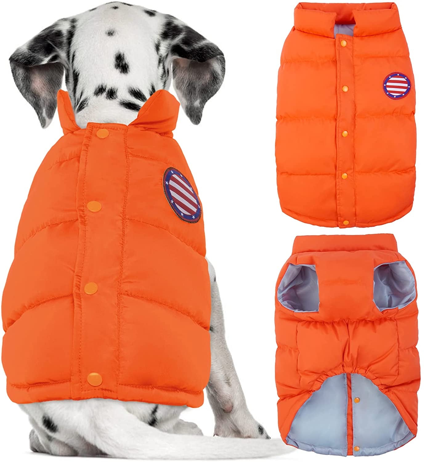 Kuoser Dog Winter Coat Padded Vest, Windproof Dogs Puffer Jacket, Warm Soft Puppy Cold Weather Clothes Doggie Insulated Outwear, Lightweight Pet Winter Outdoor Costume for Small Medium Dogs, XS-XL Animals & Pet Supplies > Pet Supplies > Dog Supplies > Dog Apparel Kuoser Orange X-Large (Chest Girth: 29.5") 