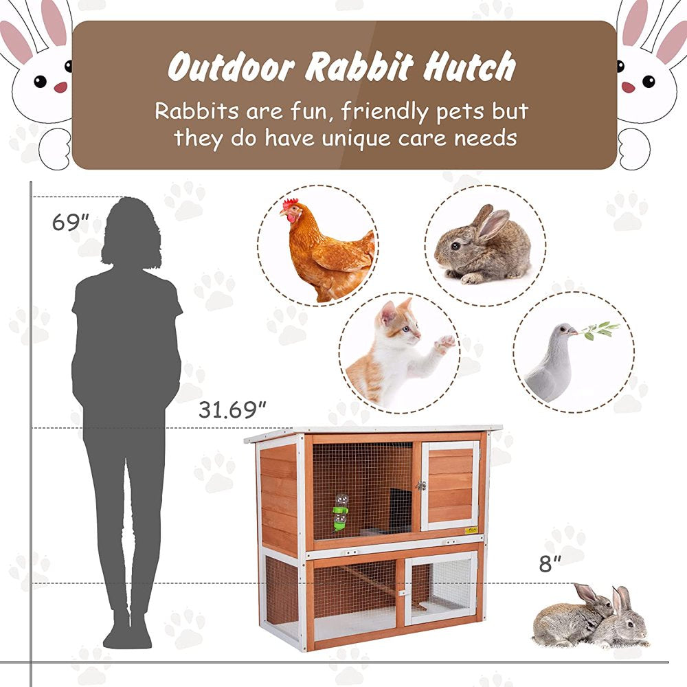 Rabbit Hutch, Indoor Outdoor 2-Tier Wood Rabbit Hutch Bunny Cage with Pull Out Leak Proof Tray, Duplex Rabbit Shelter House Guinea Pig Cage Chicken Coop with Water Bottle, Orange Animals & Pet Supplies > Pet Supplies > Small Animal Supplies > Small Animal Habitats & Cages Syndesmos   