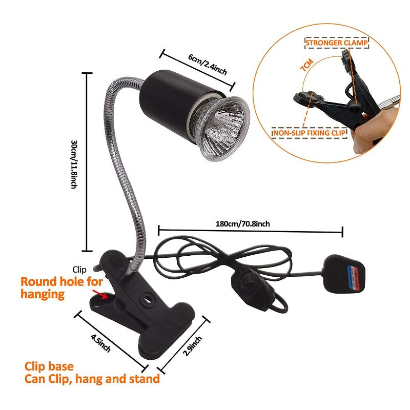 HTOCINQ Reptile Heat Lamp, 50W Basking Spot Lamp with Clip, UVA UVB Reptile Lamp with Fixture for Lizard Turtle Snake Amphibian & Aquarium Animals & Pet Supplies > Pet Supplies > Reptile & Amphibian Supplies > Reptile & Amphibian Food HTOCINQ   