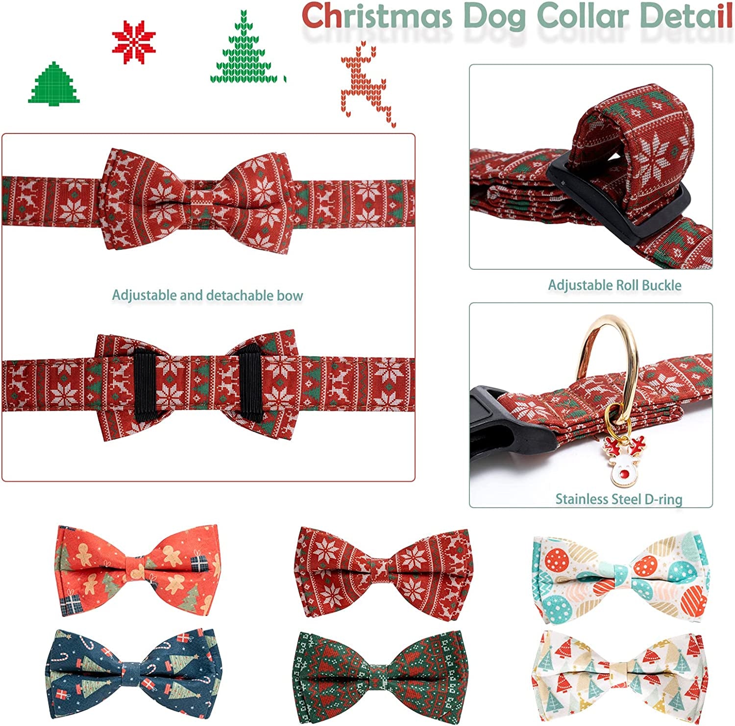 Cotton Christmas Dogs Collar with Bow Tie Red Green Dog Collars for Girl Female Boy Male Small Medium Large Dogs L Animals & Pet Supplies > Pet Supplies > Dog Supplies > Dog Apparel Faygarsle   