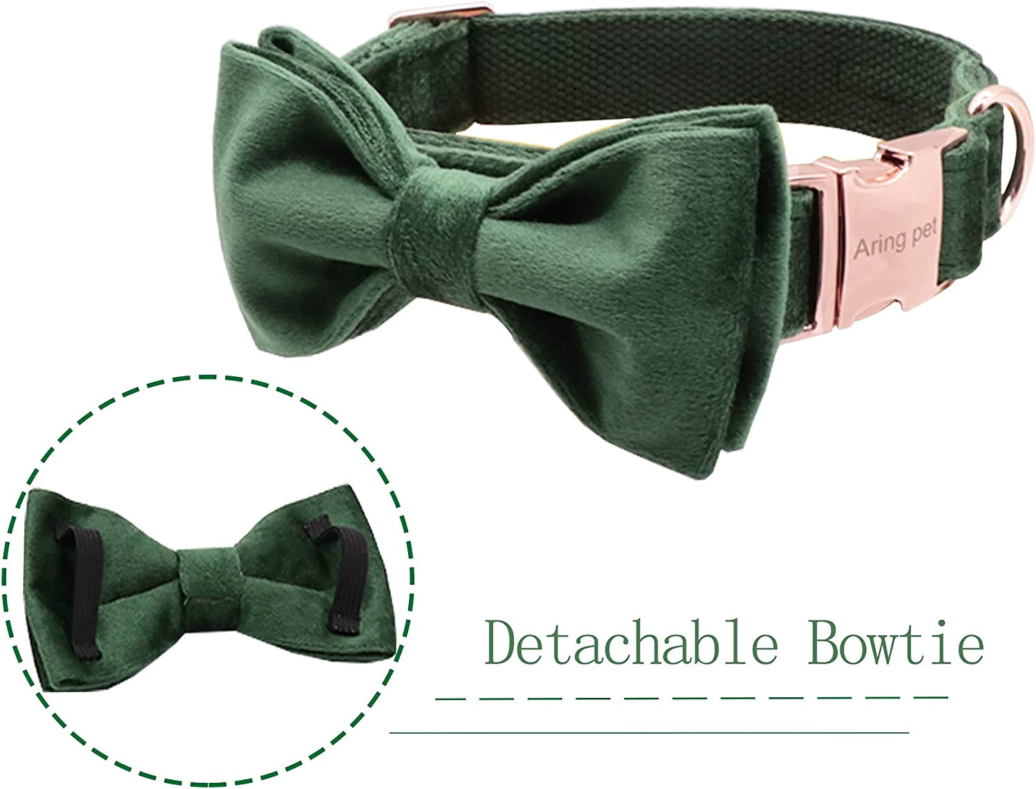 ARING PET Dog Collars with Bowtie-Velvet Dog Bow Tie Collar, Adjustable Dark Green Dog Collar Animals & Pet Supplies > Pet Supplies > Dog Supplies > Dog Apparel ARING PET   