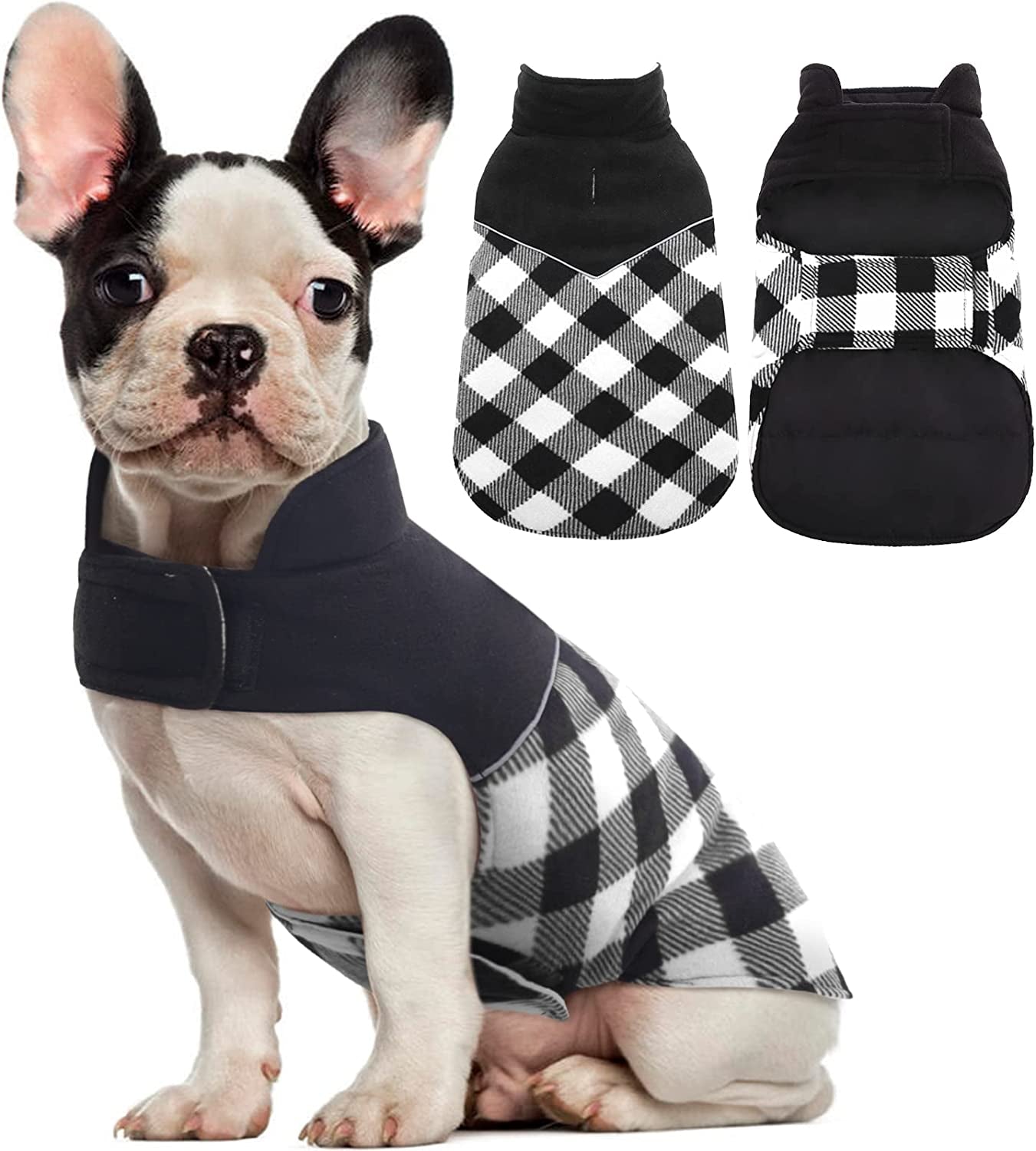 Kuoser Dog Winter Coat, Reversible Cold Weather Dog Jacket, Soft Warm Plaid Dog Coats, Puppy Waterproof Thickened Vest Windproof Outdoor Apparel for Small Medium and Large Dogs Animals & Pet Supplies > Pet Supplies > Dog Supplies > Dog Apparel Kuoser Black Small (Pack of 1) 